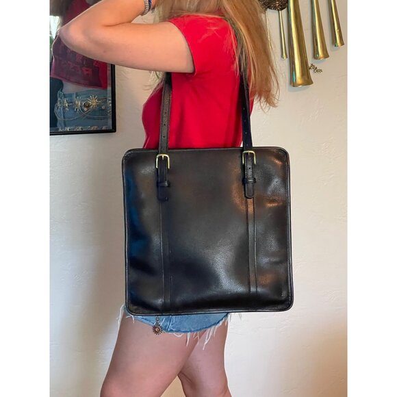 Large Black Leather Jack George's Tote Bag w/Straps - Picture 1 of 10